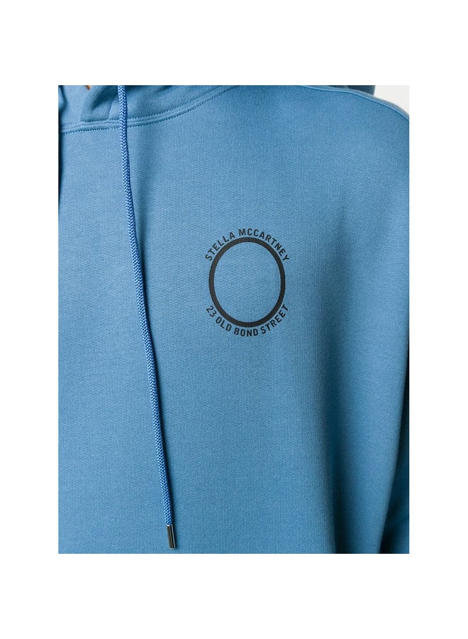 Logo Print Hoodie in Cotton in Air-force Blue
