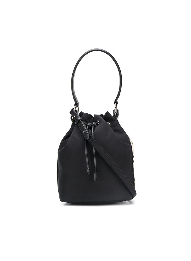 Logo Stripe Small Bucket Bag in Black