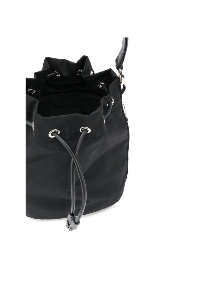 Logo Stripe Small Bucket Bag in Black