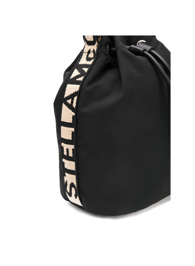 Logo Stripe Small Bucket Bag in Black