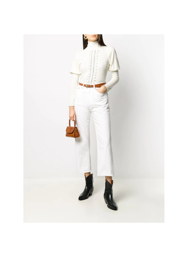 Knitted Jumper with Juliet Sleeve in Wool in White