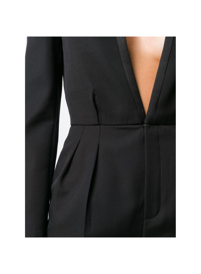 Full Length Deep V-neck Tailored Jumpsuit in Black