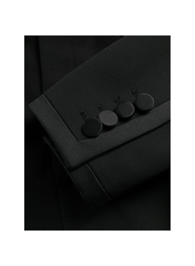 Full Length Deep V-neck Tailored Jumpsuit in Black