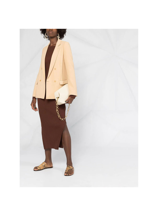 Double Breasted Fitted Blazer in Wool Blend in Nude