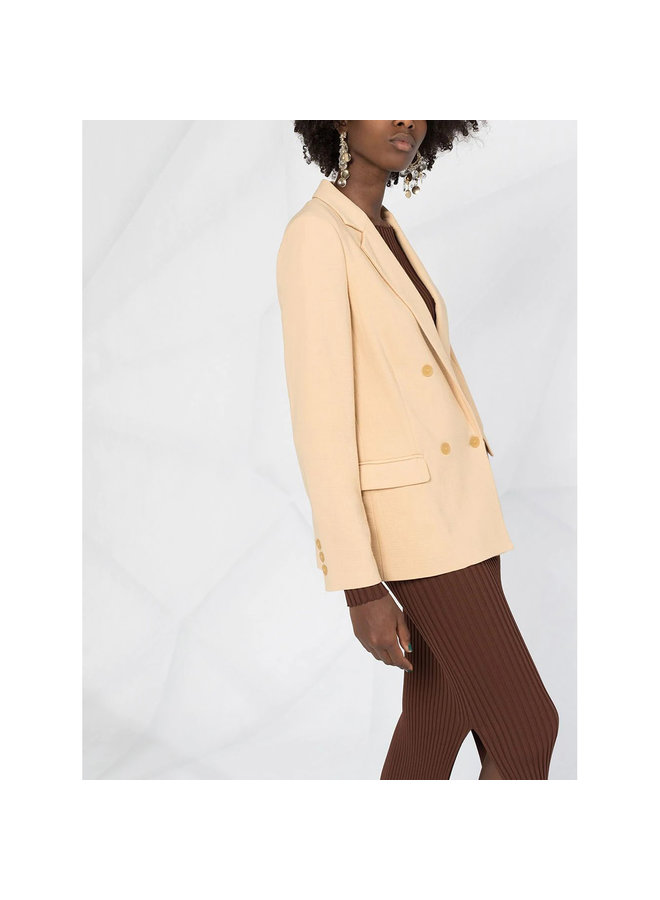 Double Breasted Fitted Blazer in Wool Blend in Nude