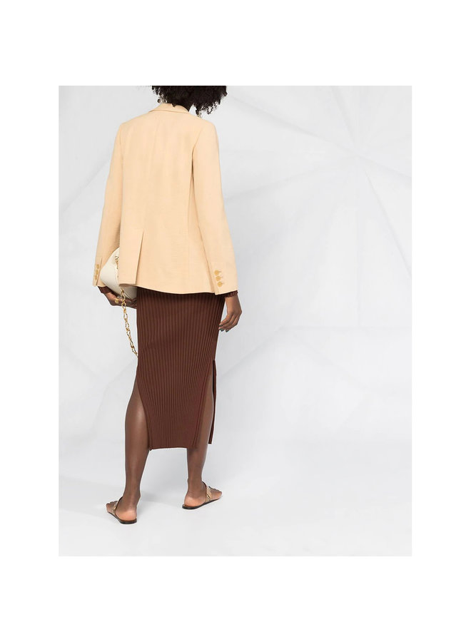 Double Breasted Fitted Blazer in Wool Blend in Nude