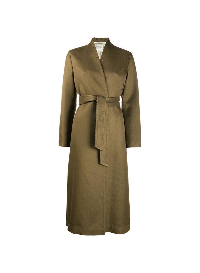 Double Breasted Coat in Wool Blend in Khaki