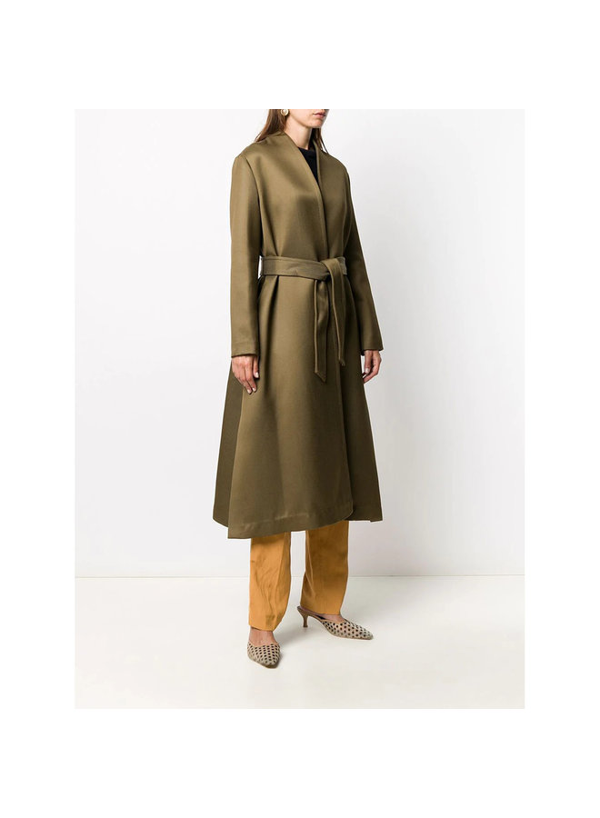 Double Breasted Coat in Wool Blend in Khaki