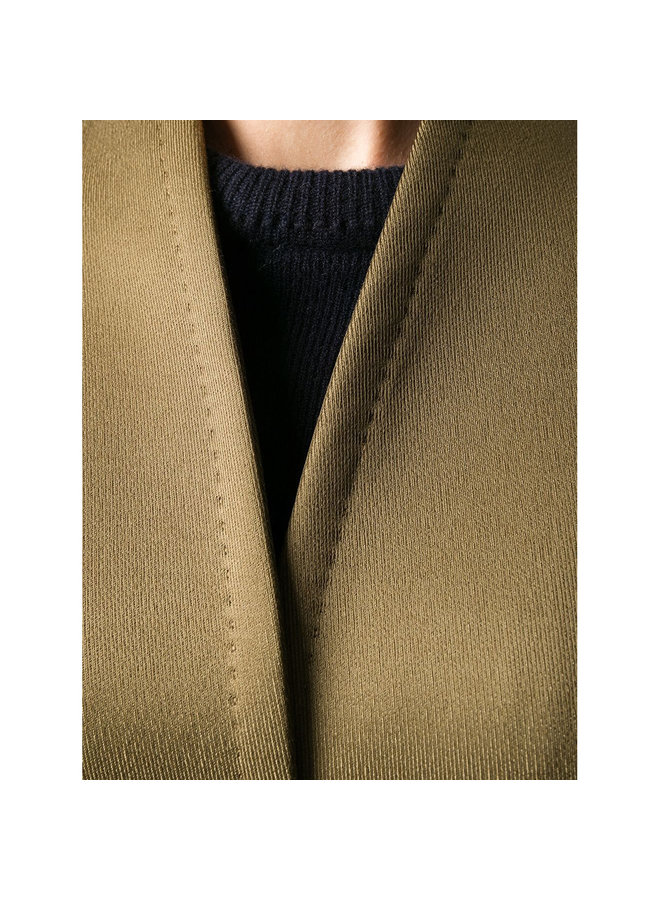 Double Breasted Coat in Wool Blend in Khaki