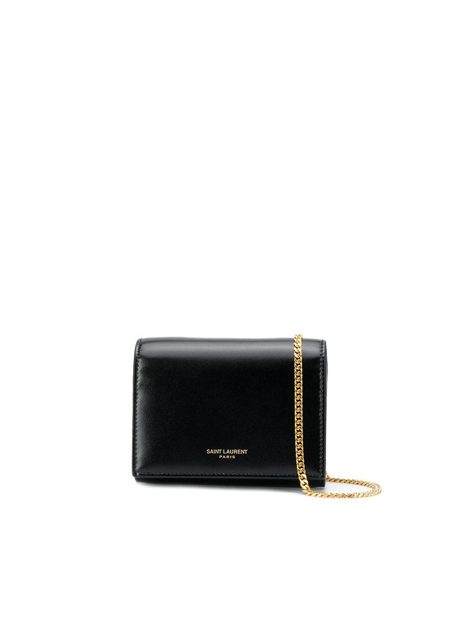 Embossed Logo Mini Chain Wallet in Leather