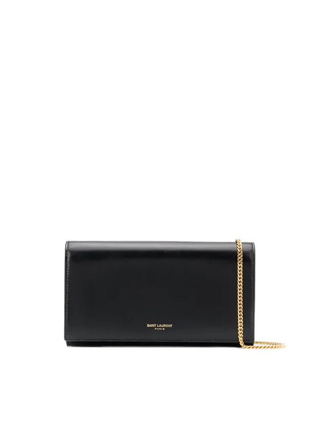 Embossed Logo Chain Wallet in Leather in Black/Gold