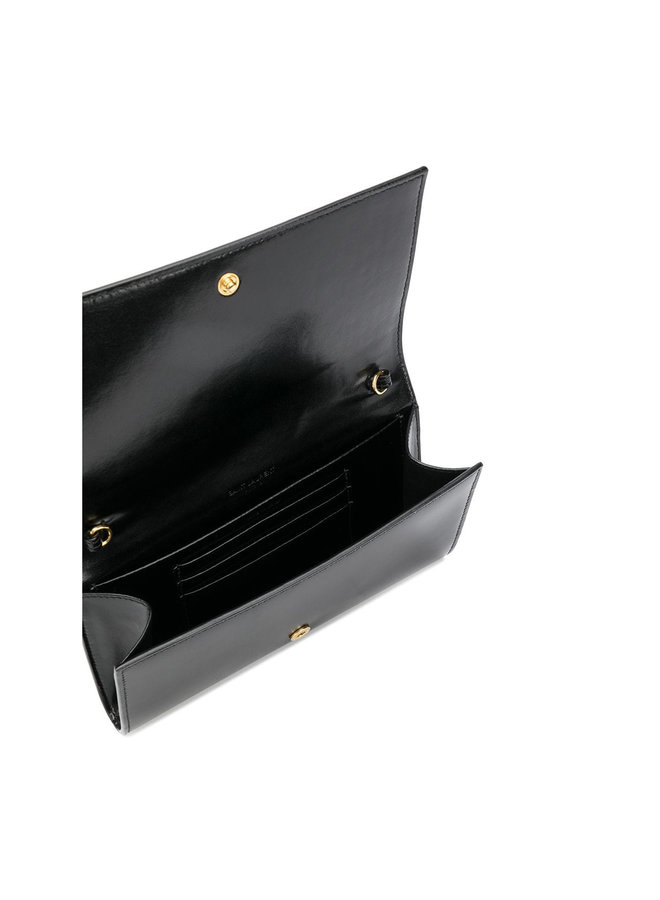 Embossed Logo Chain Wallet in Leather in Black/Gold