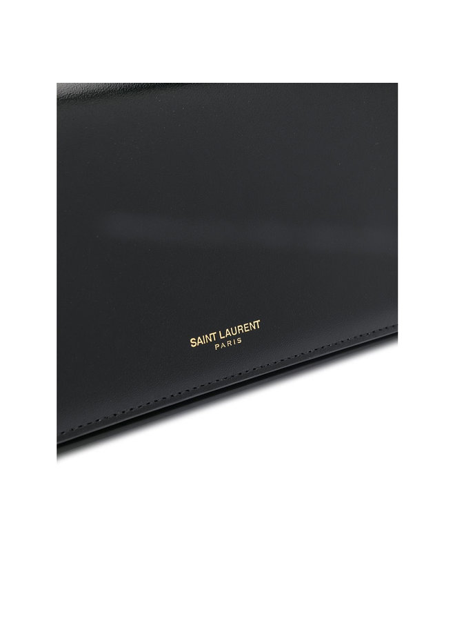 Embossed Logo Chain Wallet in Leather in Black/Gold