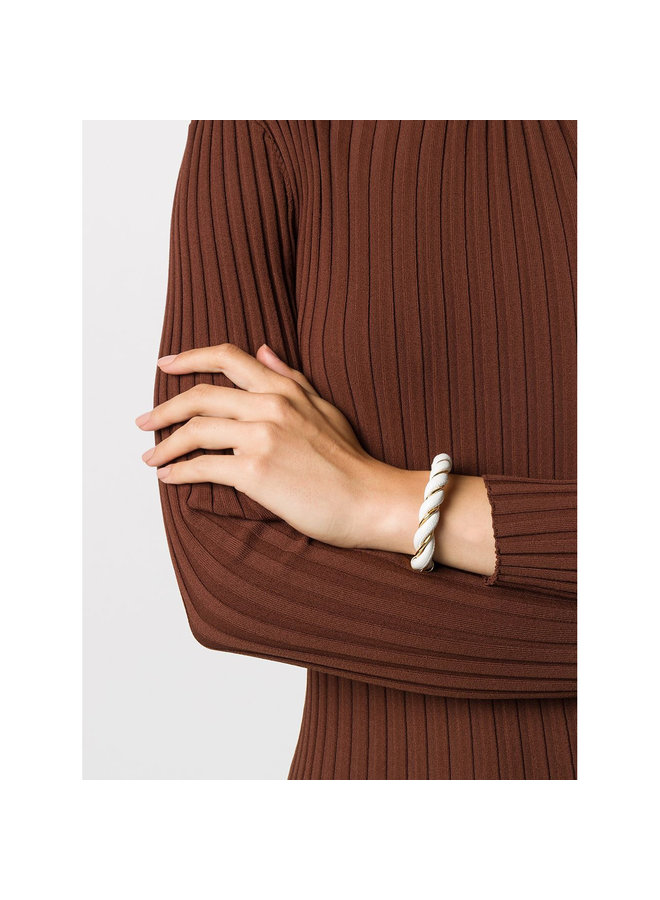 Leather and Gold Plated Silver Woven Bracelet in White/Gold