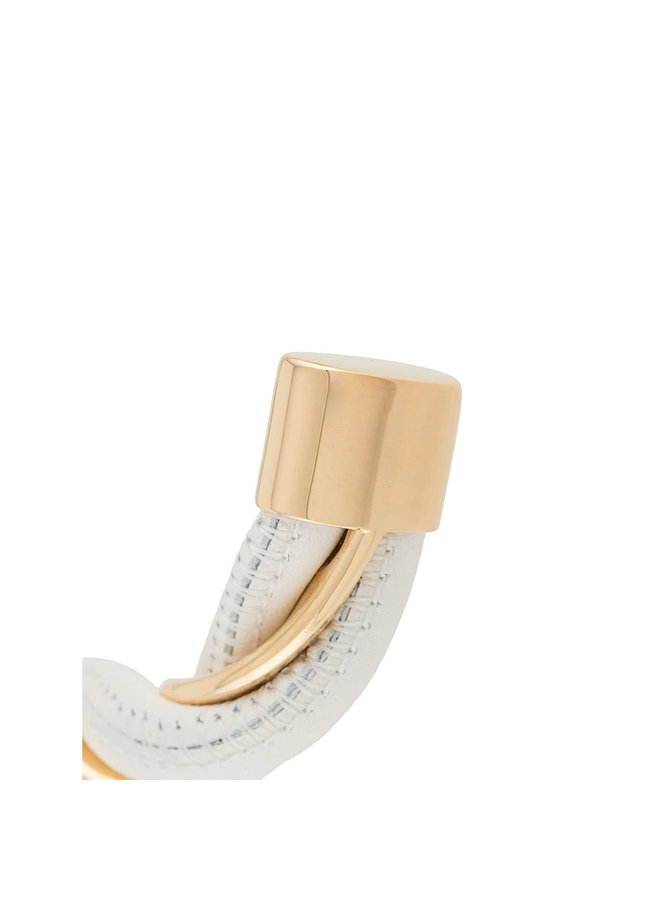 Leather and Gold Plated Silver Woven Bracelet in White/Gold