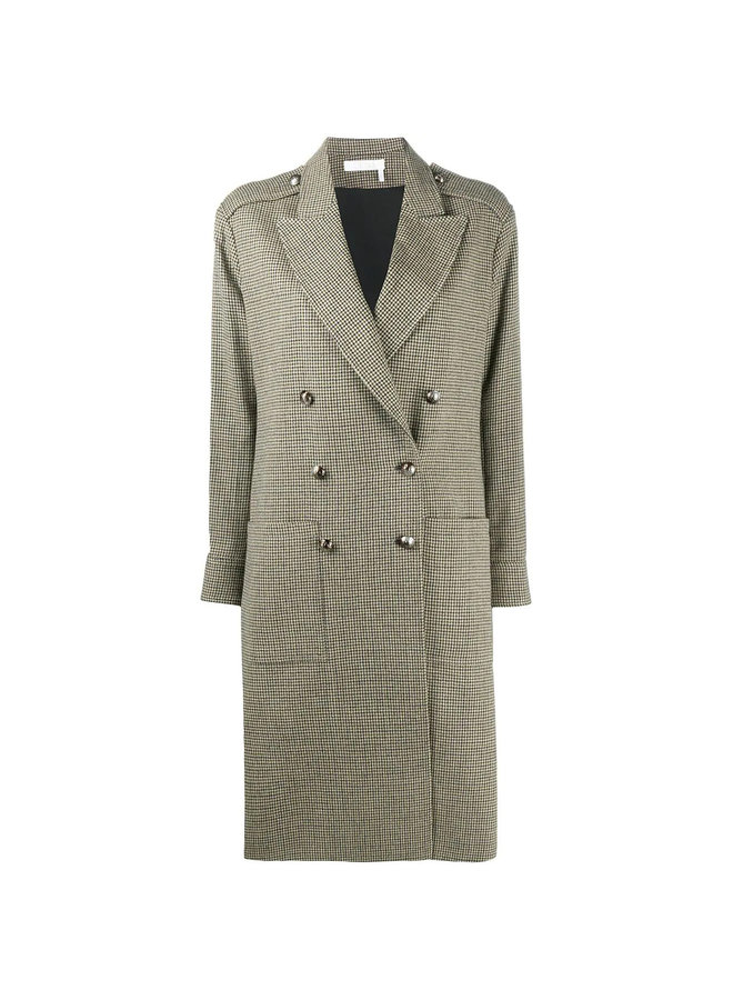 Double-breasted Coat in Cotton Blend in Beige/Green