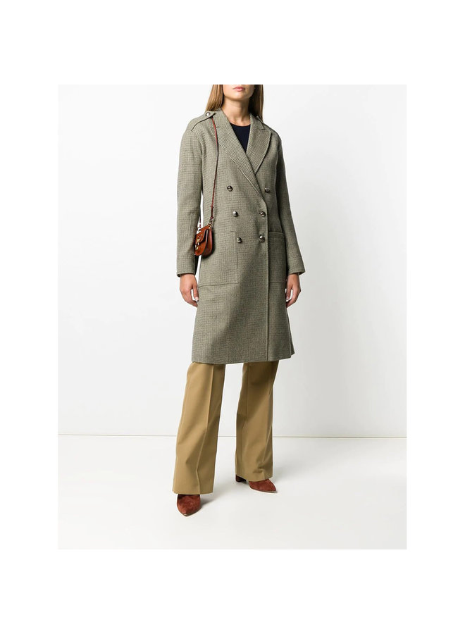 Double-breasted Coat in Cotton Blend in Beige/Green