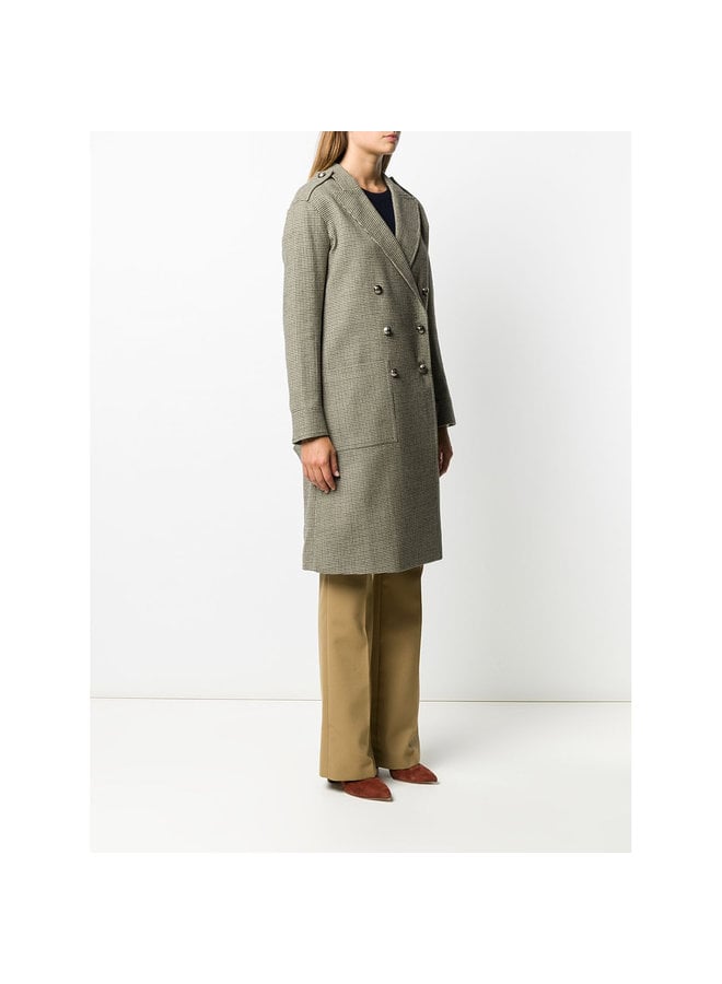 Double-breasted Coat in Cotton Blend in Beige/Green