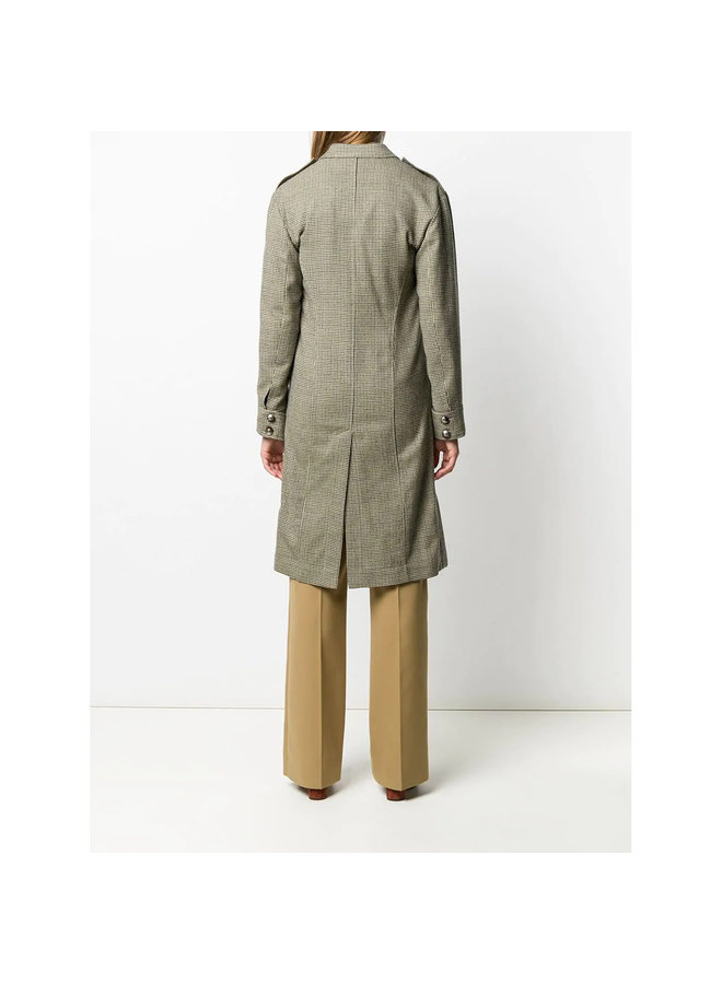 Double-breasted Coat in Cotton Blend in Beige/Green