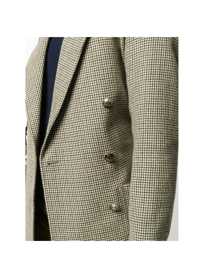 Double-breasted Coat in Cotton Blend in Beige/Green