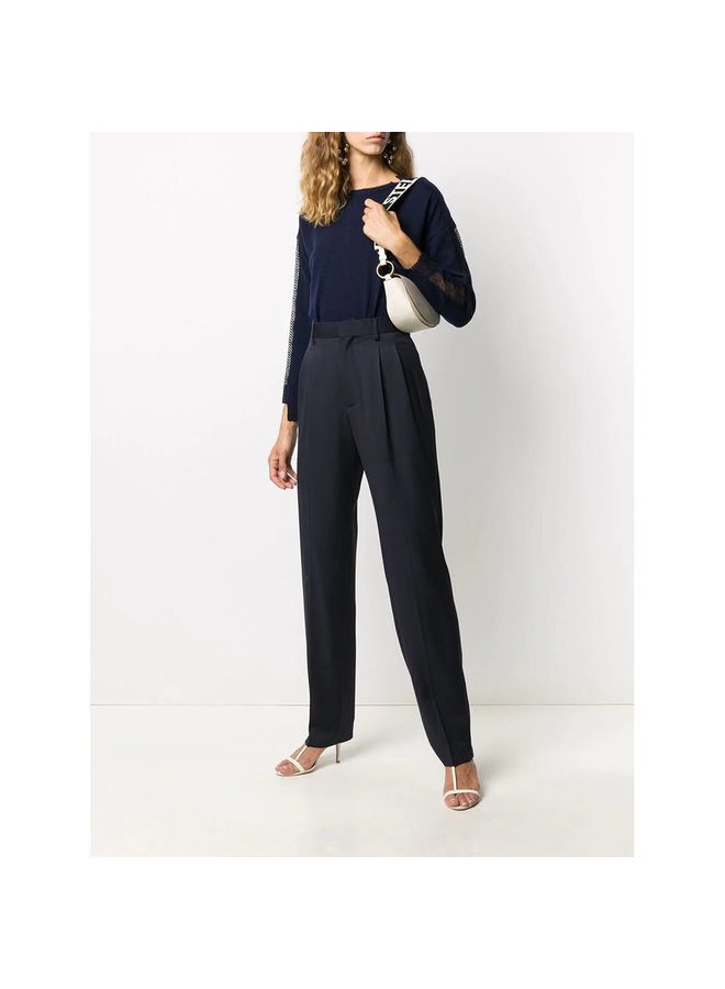 Tailored Cut High Waist Trousers in Wool In Ink Blue
