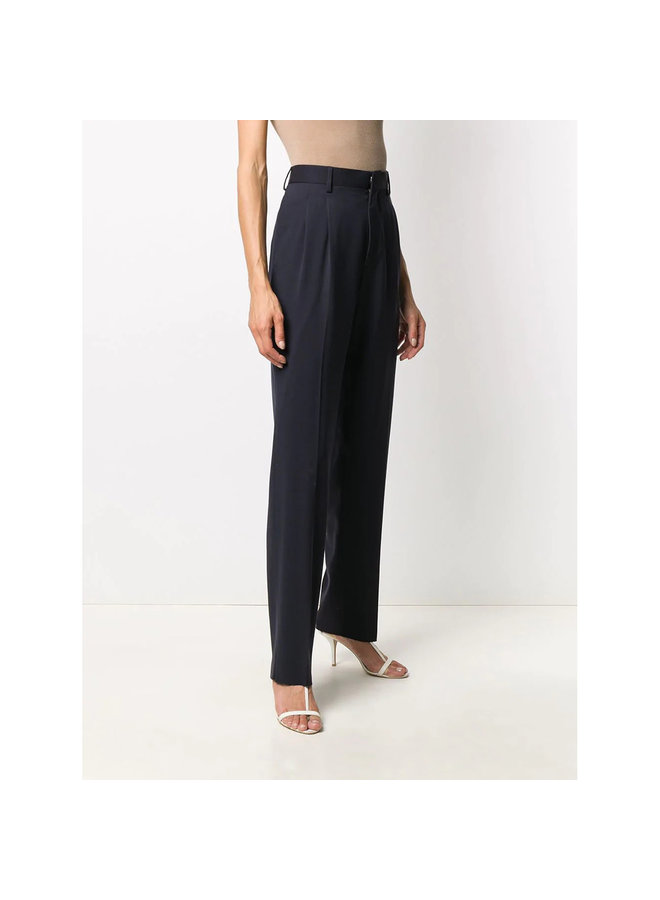 Tailored Cut High Waist Trousers in Wool In Ink Blue