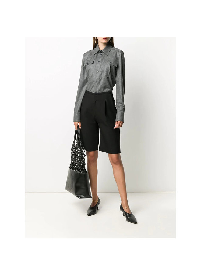 Chest Flap Pockets Shirt in Wool Blend in Melange Grey