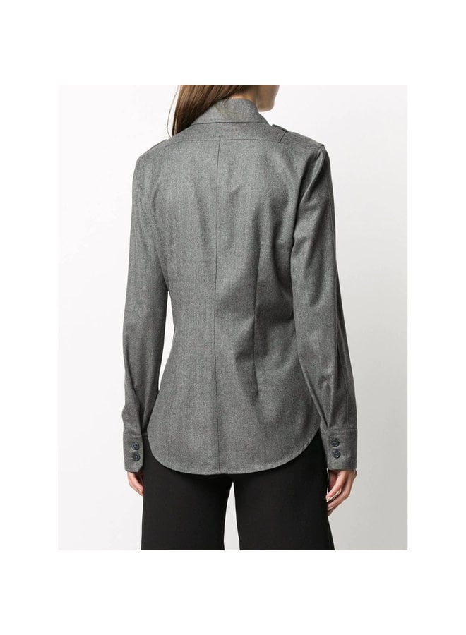 Chest Flap Pockets Shirt in Wool Blend in Melange Grey