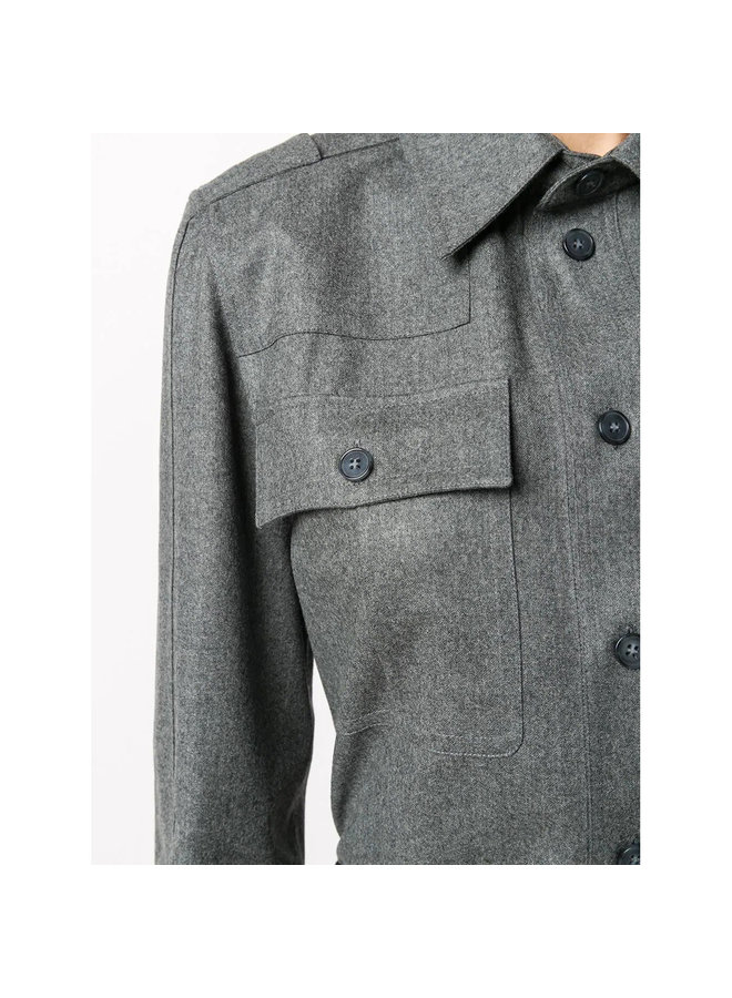 Chest Flap Pockets Shirt in Wool Blend in Melange Grey
