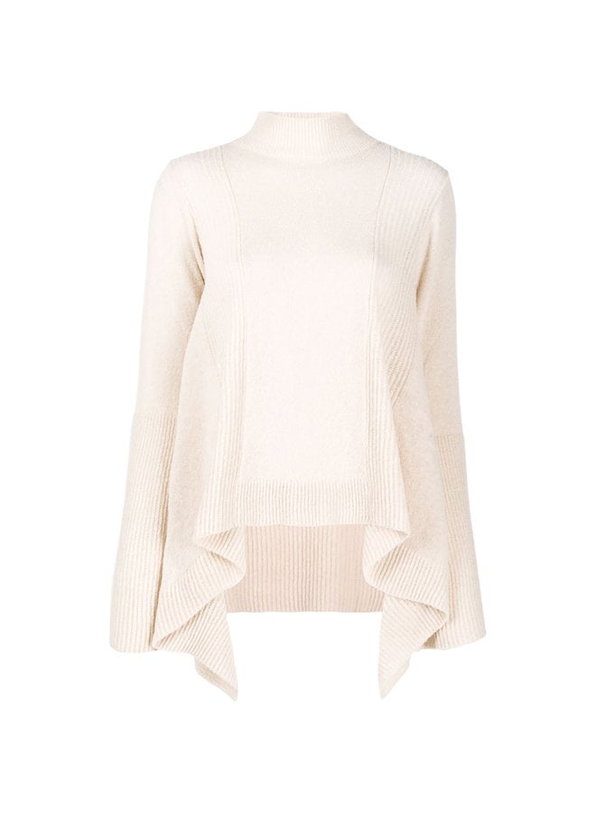 Asymmetric Ribbed Knitted Jumper in Wool Blend in Nude Pink