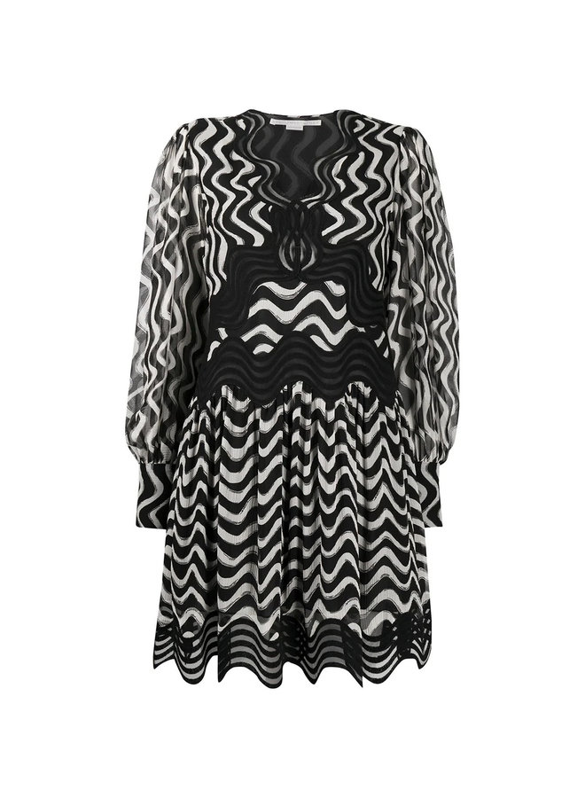 Wave-stripe Long-sleeve Silk Dress