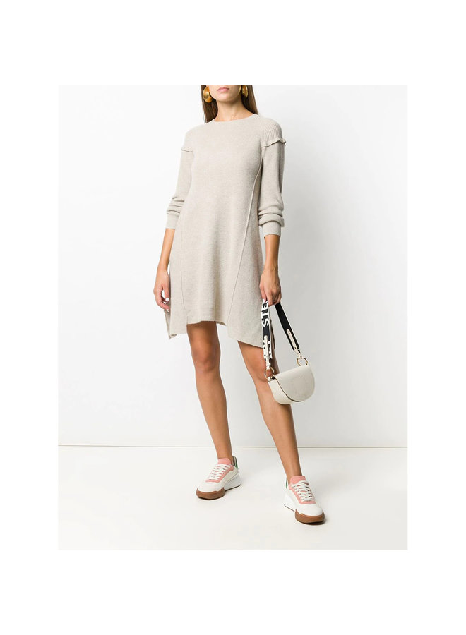 Ribbed Knitted Dress in Virgin Wool and Alpaca in Beige