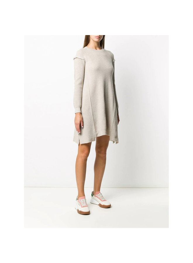 Ribbed Knitted Dress in Virgin Wool and Alpaca in Beige