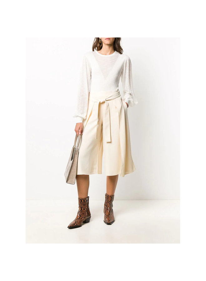 Wide Leg Cropped Tailored Trousers in Beige