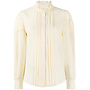 Puff-Shoulder Semi Sheer Blouse in Angora Beige