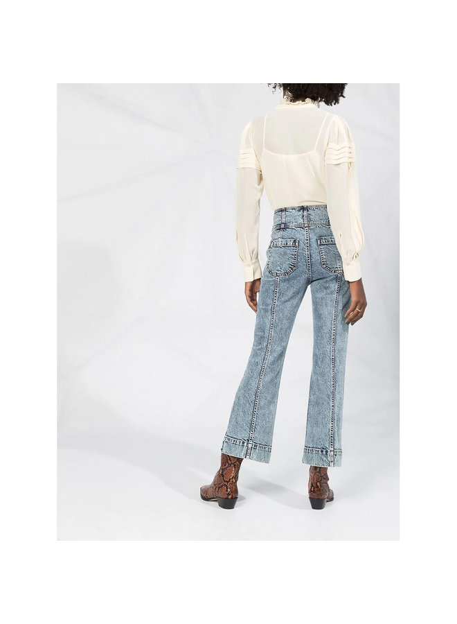 Puff-Shoulder Semi Sheer Blouse in Angora Beige