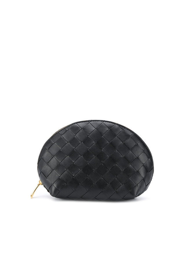Intrecciato Weave Leather Beauty Case in Blk/Gld
