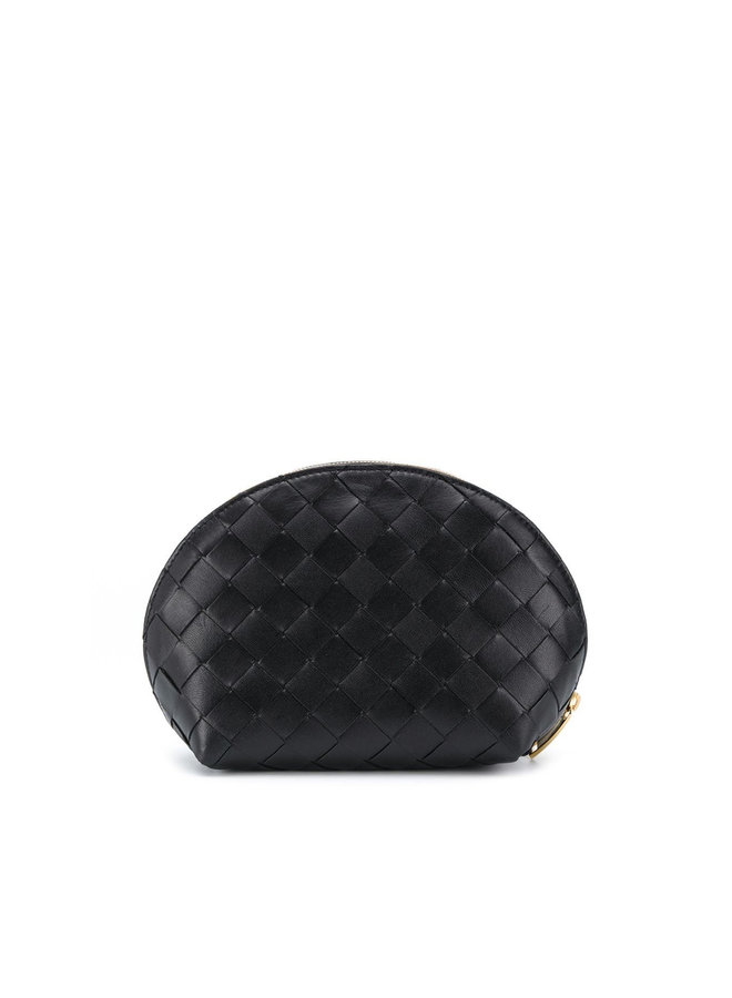 Intrecciato Weave Leather Beauty Case in Blk/Gld