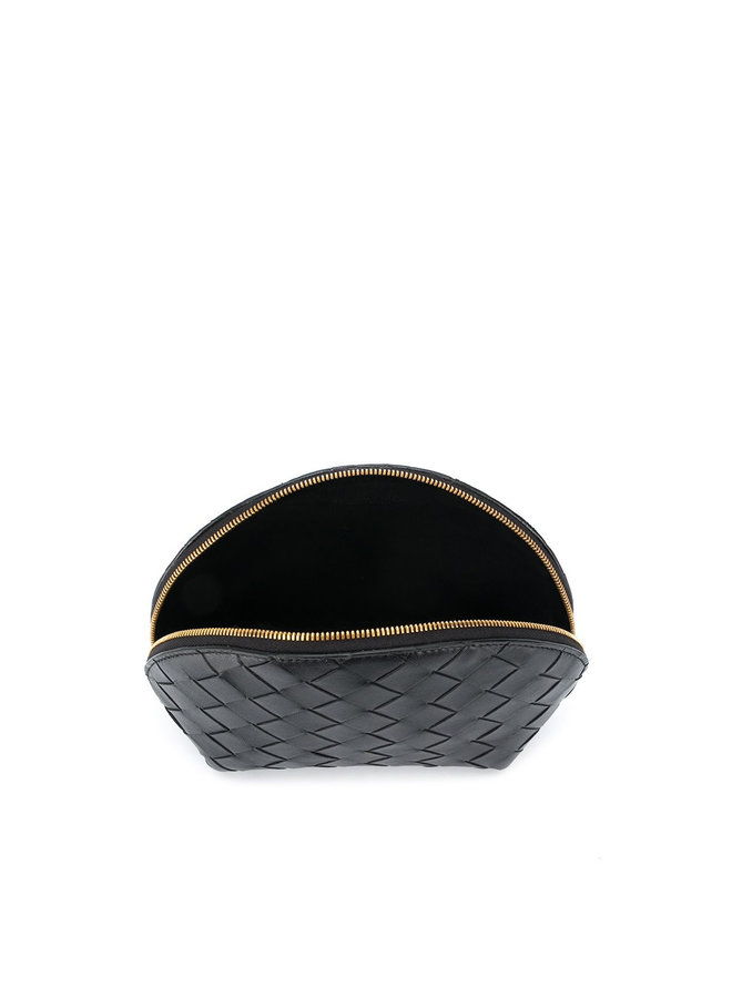 Intrecciato Weave Leather Beauty Case in Blk/Gld
