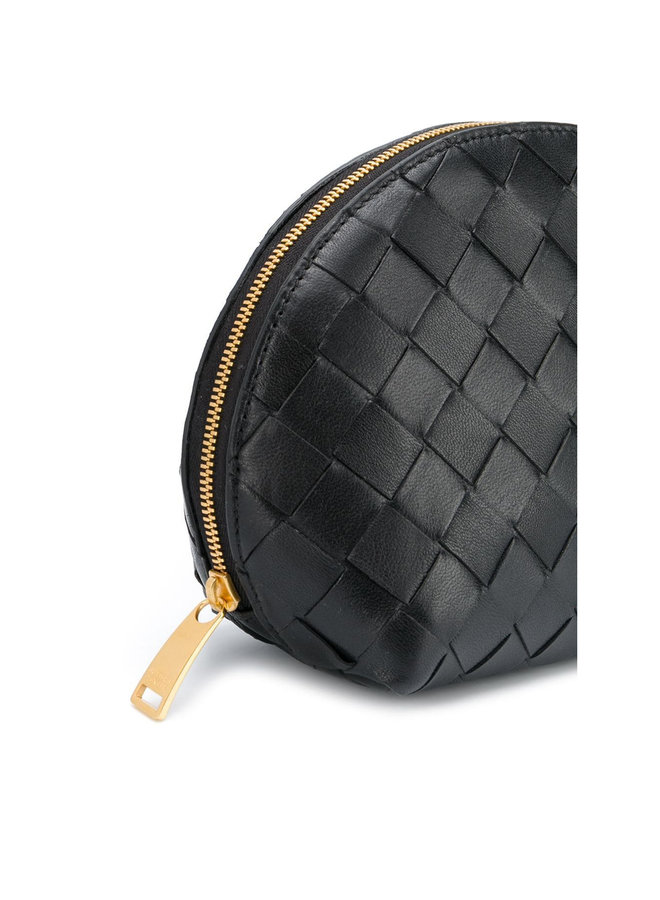 Intrecciato Weave Leather Beauty Case in Blk/Gld