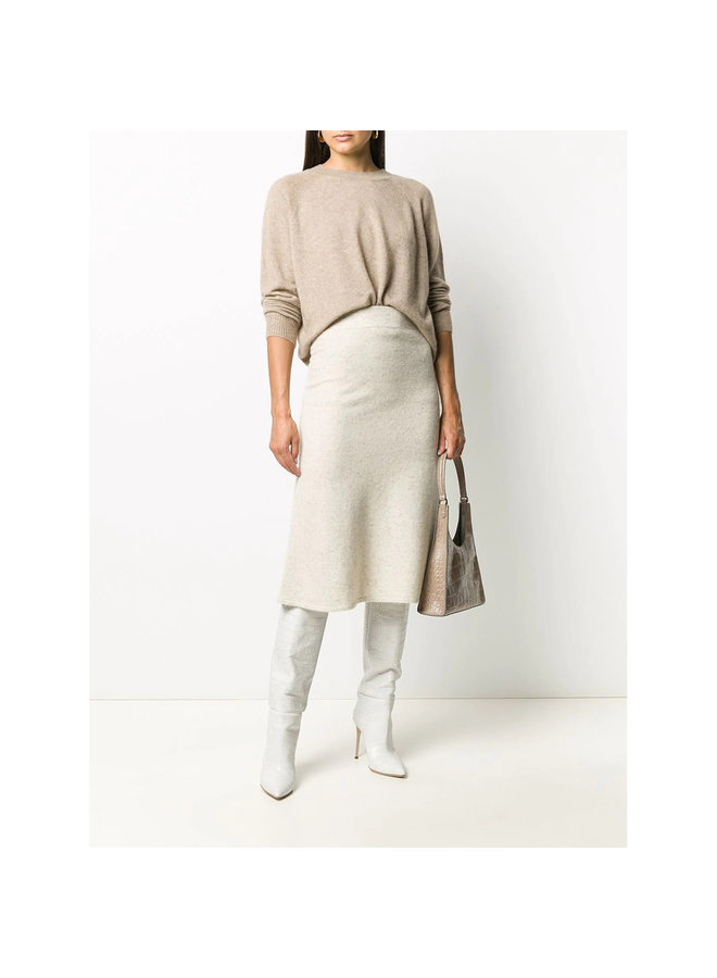 High-waist Midi Flared Skirt in Stretch Cashmere in Ivory