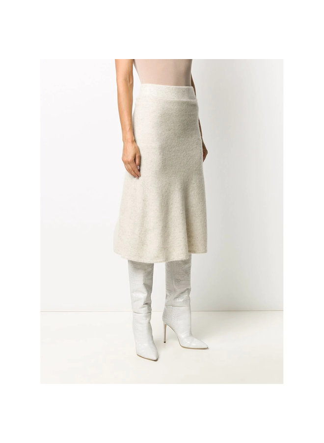 High-waist Midi Flared Skirt in Stretch Cashmere in Ivory
