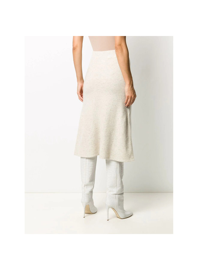 High-waist Midi Flared Skirt in Stretch Cashmere in Ivory