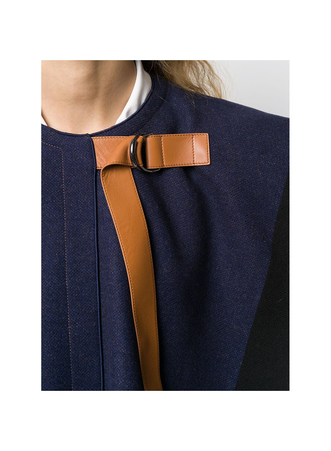 Patterned Cape in Virgin Wool in Beige/Blue