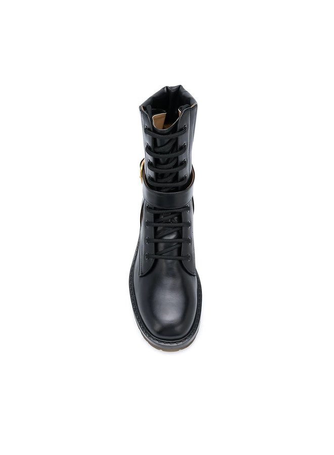 Lace-up Combat Boots in Leather Black