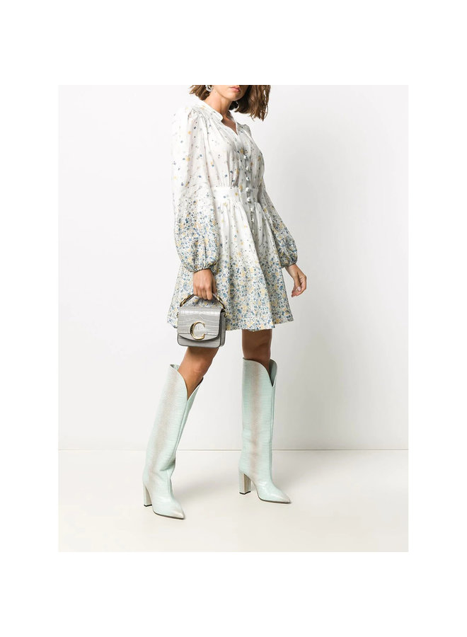 Crocodile Embossed C mini Bag in Stormy Grey