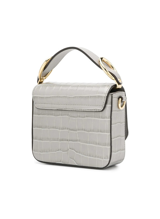 Crocodile Embossed C mini Bag in Stormy Grey