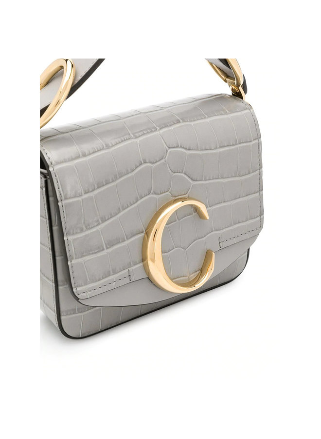 Crocodile Embossed C mini Bag in Stormy Grey