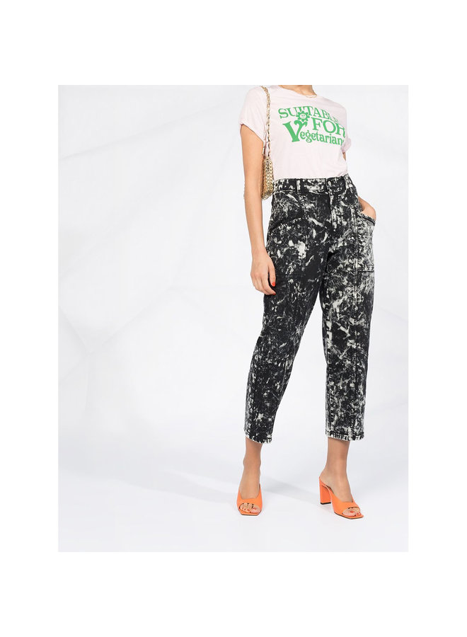 High Waist Cropped Printed Jeans in Cotton