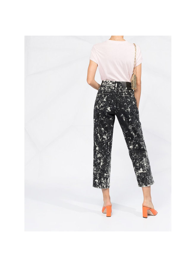 High Waist Cropped Printed Jeans in Cotton